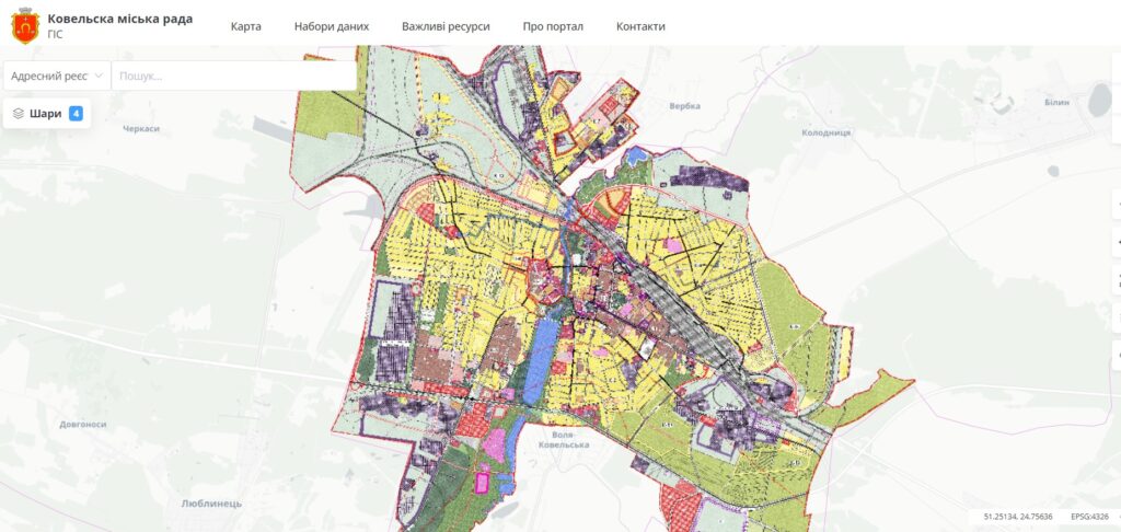 Генеральний план Ковеля на геопорталі генплан