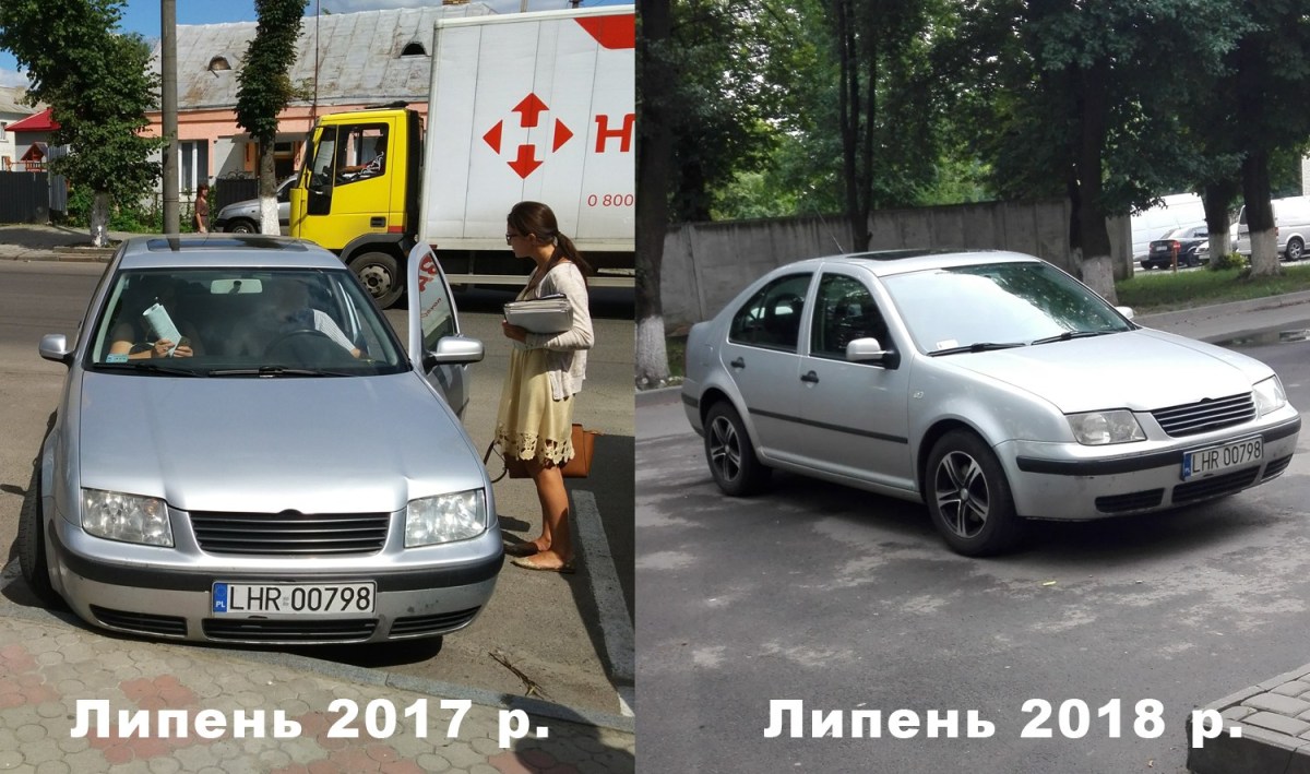 Авто Володимира Уха поблизу Апеляційного суду Волинської області в липні минулого року і в липні цього року